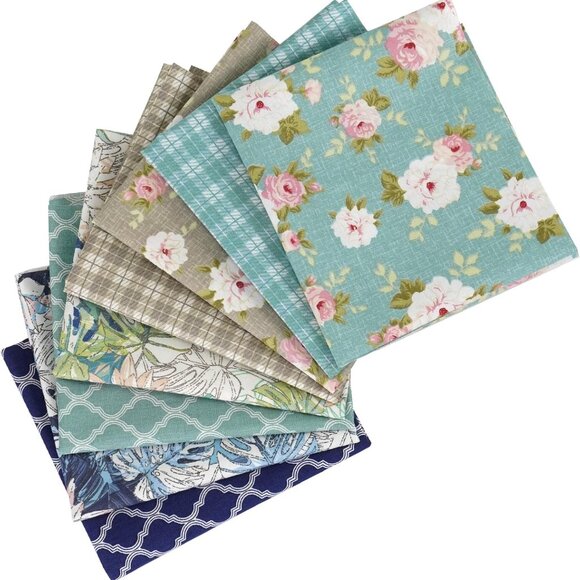 8pcs Blue Floral 100% Cotton Fabric Fat Quarters 18x22in for Quilting & Sewing C - Picture 1 of 7